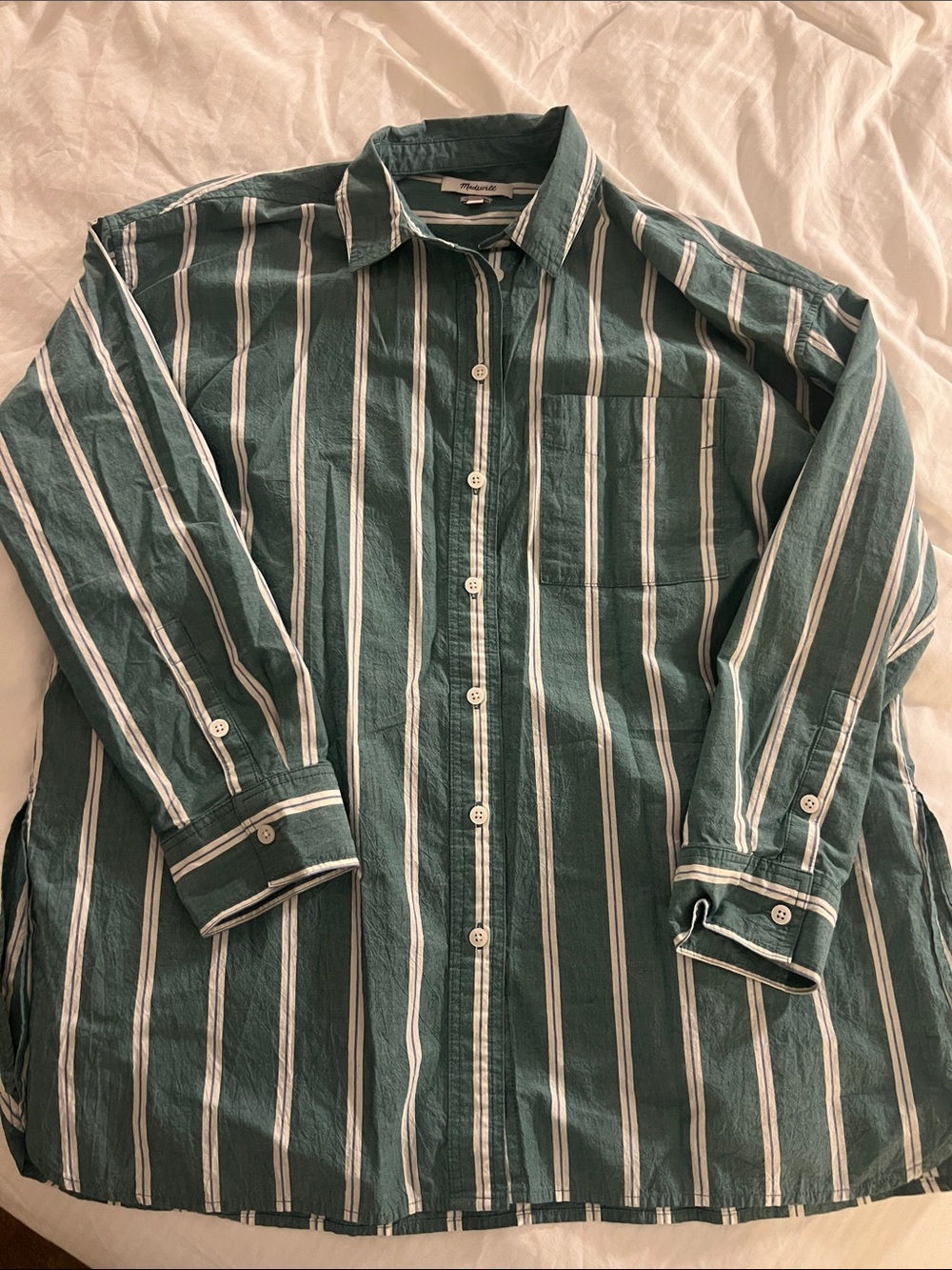 Madewell Forest Green Striped Button-Down Shirt